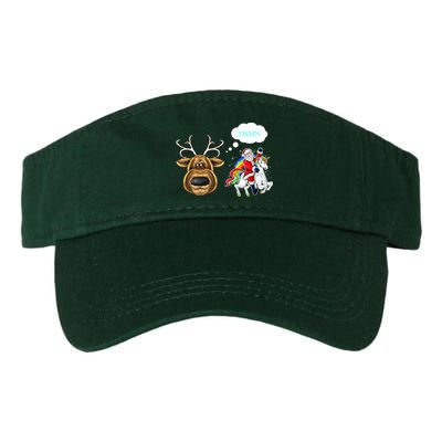 Funny Reindeer Replaced By Unicorn With Santa Claus Visor