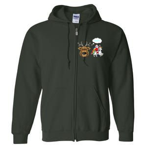 Funny Reindeer Replaced By Unicorn With Santa Claus Full Zip Hoodie