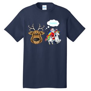 Funny Reindeer Replaced By Unicorn With Santa Claus Tall T-Shirt