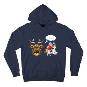 Funny Reindeer Replaced By Unicorn With Santa Claus Tall Hoodie