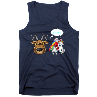 Funny Reindeer Replaced By Unicorn With Santa Claus Tank Top