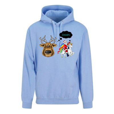 Funny Reindeer Replaced By Unicorn With Santa Claus Unisex Surf Hoodie