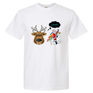 Funny Reindeer Replaced By Unicorn With Santa Claus Garment-Dyed Heavyweight T-Shirt