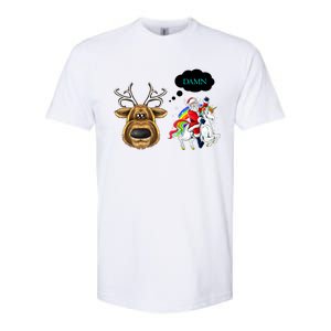 Funny Reindeer Replaced By Unicorn With Santa Claus Softstyle CVC T-Shirt