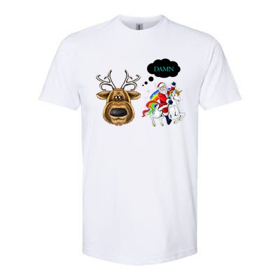 Funny Reindeer Replaced By Unicorn With Santa Claus Softstyle CVC T-Shirt