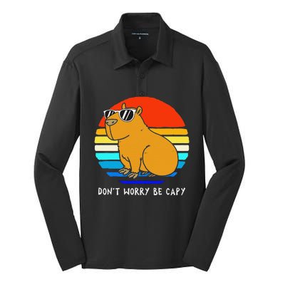 Funny Retro Rodent Funny Capybara Dont Be Worry Be Capy Silk Touch Performance Long Sleeve Polo