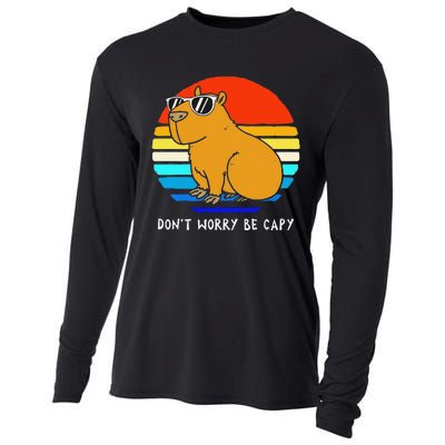 Funny Retro Rodent Funny Capybara Dont Be Worry Be Capy Cooling Performance Long Sleeve Crew