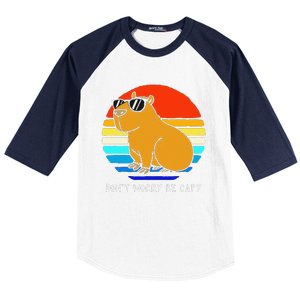 Funny Retro Rodent Funny Capybara Dont Be Worry Be Capy Baseball Sleeve Shirt