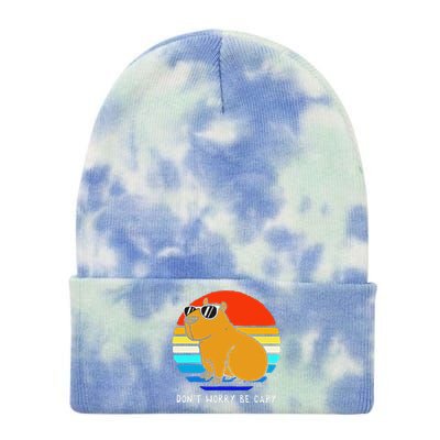 Funny Retro Rodent Funny Capybara Dont Be Worry Be Capy Tie Dye 12in Knit Beanie