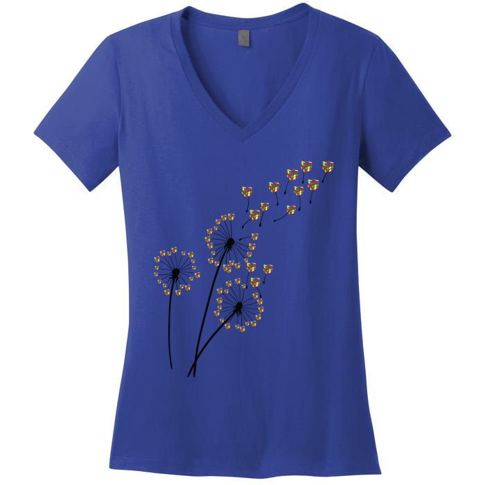 Flower Rubik Rubic Rubix Dandelion Funny Color Math Lovers Gift Women's V-Neck T-Shirt