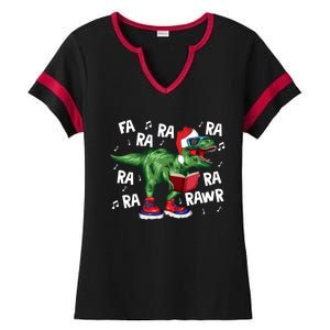 Fa Ra Ra Ra Rawr Funny Christmas Santa Trex Dinosaur Cute Gift Ladies Halftime Notch Neck Tee