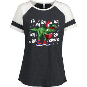 Fa Ra Ra Ra Rawr Funny Christmas Santa Trex Dinosaur Cute Gift Enza Ladies Jersey Colorblock Tee