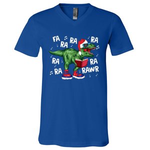 Fa Ra Ra Ra Rawr Funny Christmas Santa Trex Dinosaur Cute Gift V-Neck T-Shirt