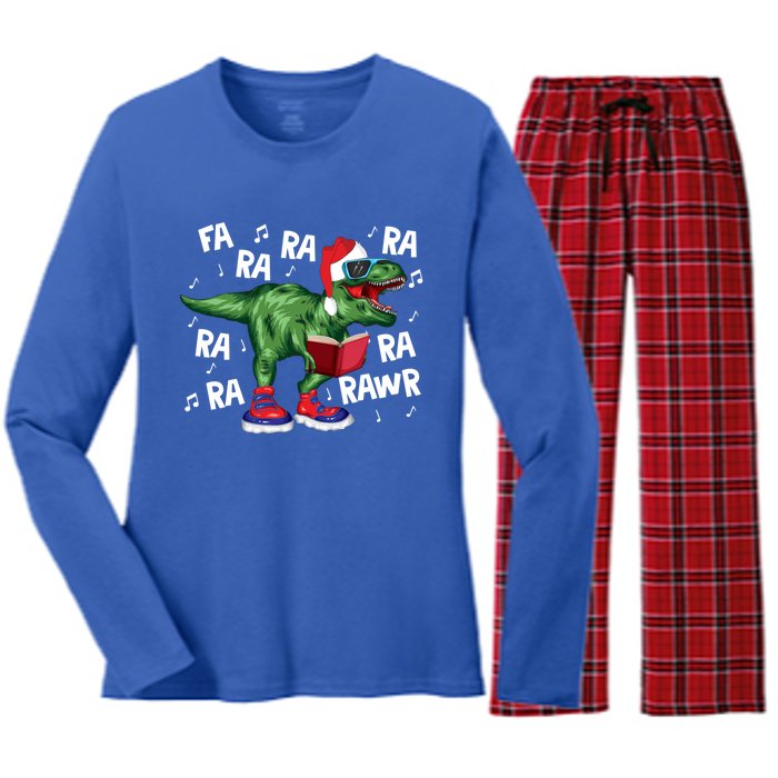 Fa Ra Ra Ra Rawr Funny Christmas Santa Trex Dinosaur Cute Gift Women's Long Sleeve Flannel Pajama Set 