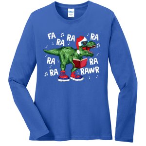 Fa Ra Ra Ra Rawr Funny Christmas Santa Trex Dinosaur Cute Gift Ladies Long Sleeve Shirt