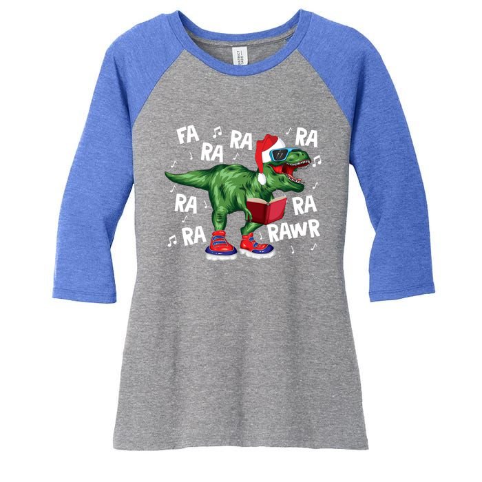 Fa Ra Ra Ra Rawr Funny Christmas Santa Trex Dinosaur Cute Gift Women's Tri-Blend 3/4-Sleeve Raglan Shirt