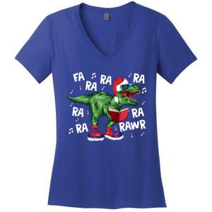 Fa Ra Ra Ra Rawr Funny Christmas Santa Trex Dinosaur Cute Gift Women's V-Neck T-Shirt