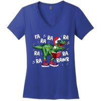 Fa Ra Ra Ra Rawr Funny Christmas Santa Trex Dinosaur Cute Gift Women's V-Neck T-Shirt