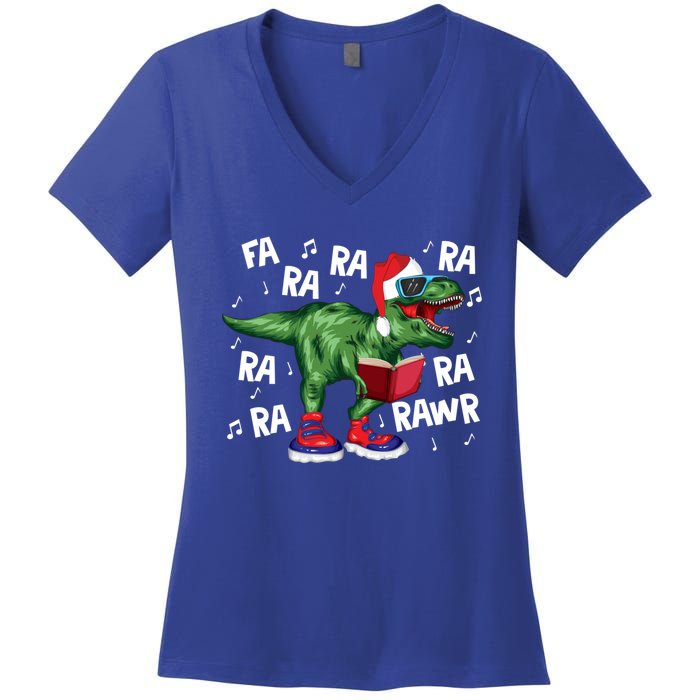 Fa Ra Ra Ra Rawr Funny Christmas Santa Trex Dinosaur Cute Gift Women's V-Neck T-Shirt