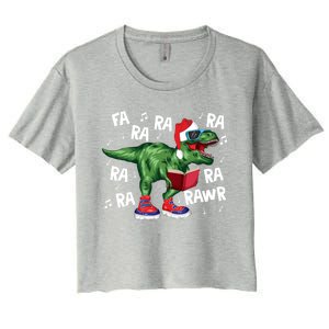 Fa Ra Ra Ra Rawr Funny Christmas Santa Trex Dinosaur Cute Gift Women's Crop Top Tee