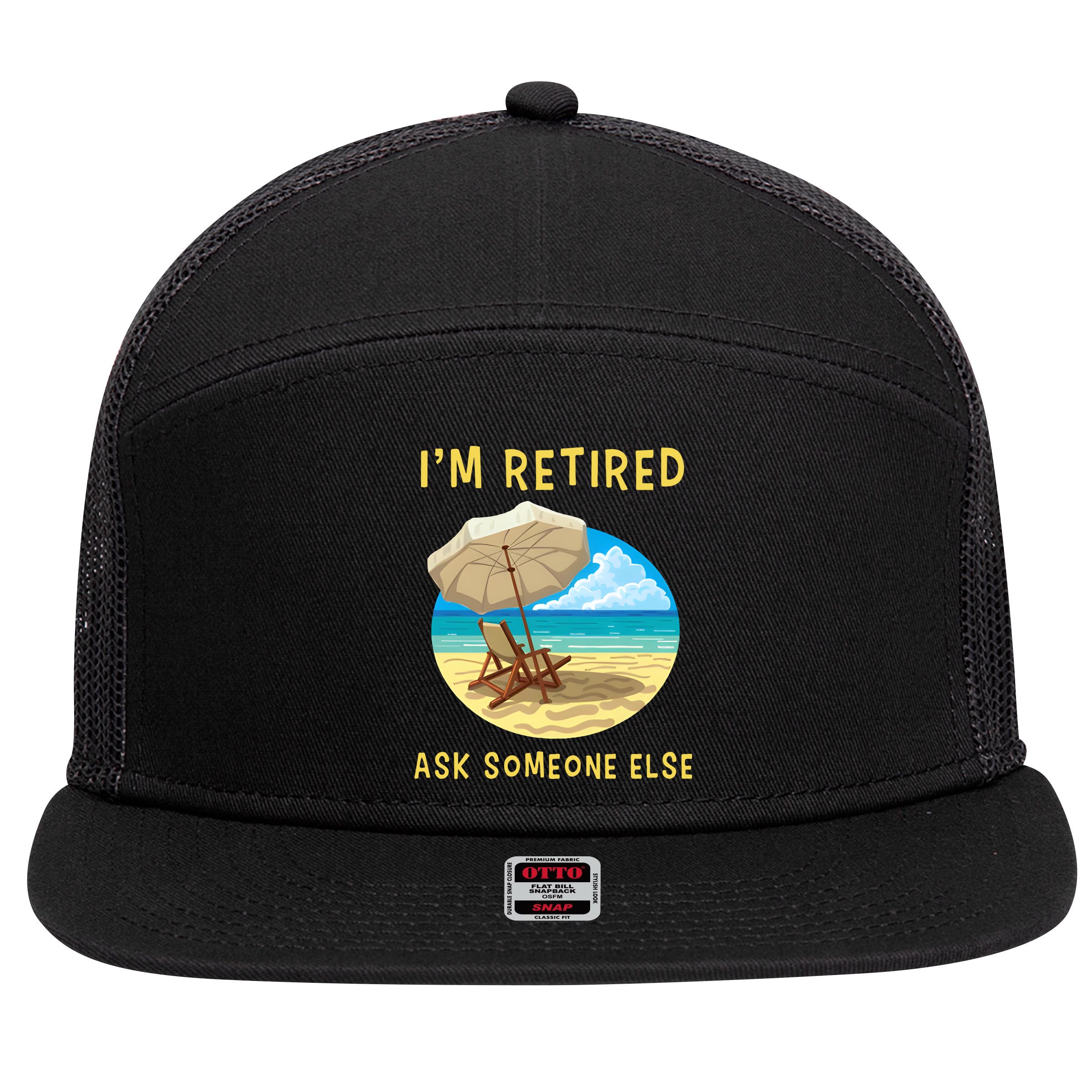 Funny Retired Retirement Gift 7 Panel Mesh Trucker Snapback Hat