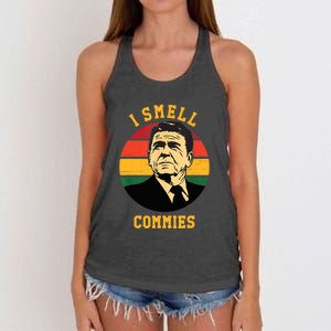 Funny Ronald Reagan I Smell Commies Political Humor Women's Knotted Racerback Tank