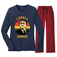 Funny Ronald Reagan I Smell Commies Political Humor Women's Long Sleeve Flannel Pajama Set 