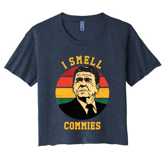 Funny Ronald Reagan I Smell Commies Political Humor Women's Crop Top Tee