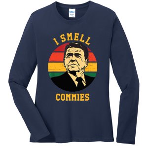 Funny Ronald Reagan I Smell Commies Political Humor Ladies Long Sleeve Shirt