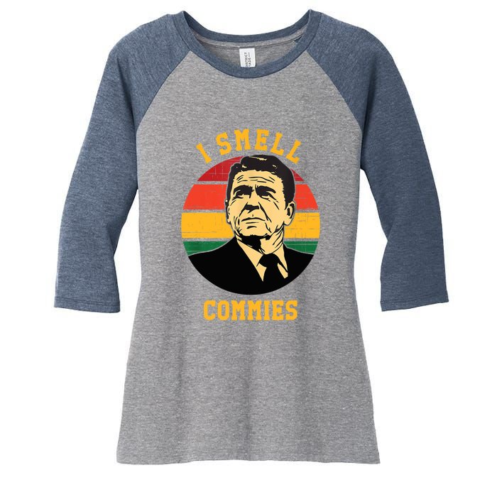 Funny Ronald Reagan I Smell Commies Political Humor Women's Tri-Blend 3/4-Sleeve Raglan Shirt