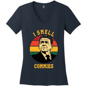 Funny Ronald Reagan I Smell Commies Political Humor Women's V-Neck T-Shirt