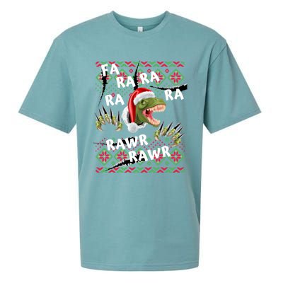 Fa Ra Ra Rawr Rawr Christmas Dinosaurs Xmas Pajamas Gift Sueded Cloud Jersey T-Shirt