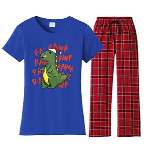 Fa Ra Ra Rawr Santa Hat T Rex Dinosaur Christmas Cool Gift Women's Flannel Pajama Set