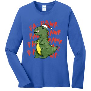 Fa Ra Ra Rawr Santa Hat T Rex Dinosaur Christmas Cool Gift Ladies Long Sleeve Shirt