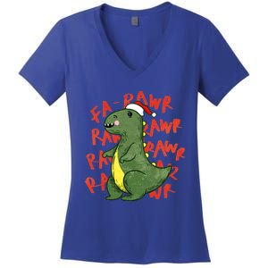 Fa Ra Ra Rawr Santa Hat T Rex Dinosaur Christmas Cool Gift Women's V-Neck T-Shirt