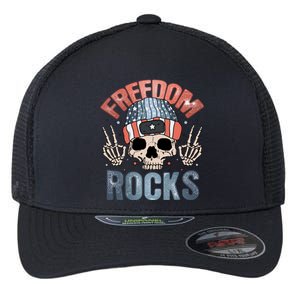 Freedom Rocks Retro 4th Of July Skull Skeleton American Funny Gift Flexfit Unipanel Trucker Cap