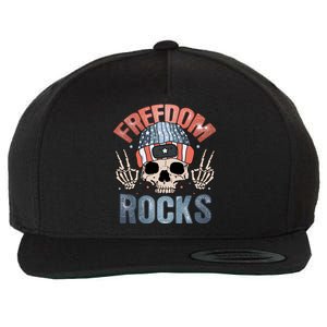 Freedom Rocks Retro 4th Of July Skull Skeleton American Funny Gift Wool Snapback Cap