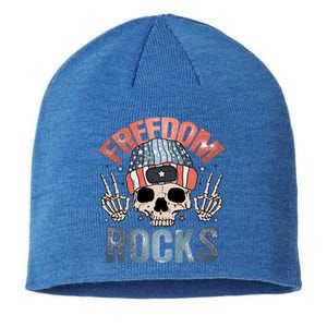 Freedom Rocks Retro 4th Of July Skull Skeleton American Funny Gift Sustainable Beanie