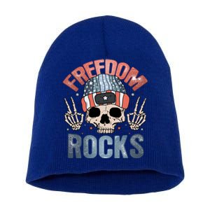 Freedom Rocks Retro 4th Of July Skull Skeleton American Funny Gift Short Acrylic Beanie