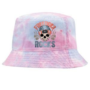 Freedom Rocks Retro 4th Of July Skull Skeleton American Funny Gift Tie-Dyed Bucket Hat