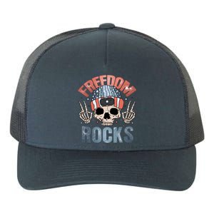 Freedom Rocks Retro 4th Of July Skull Skeleton American Funny Gift Yupoong Adult 5-Panel Trucker Hat