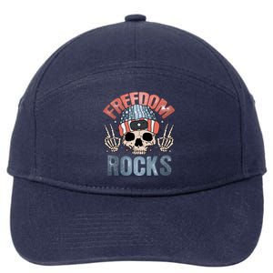 Freedom Rocks Retro 4th Of July Skull Skeleton American Funny Gift 7-Panel Snapback Hat