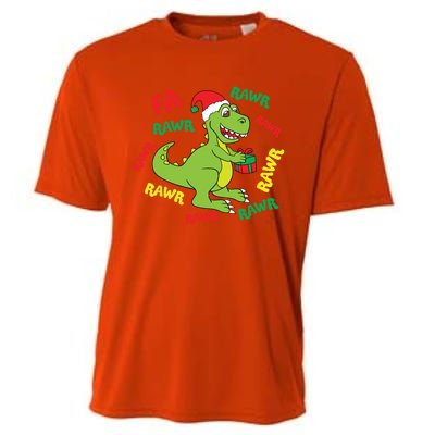 Fa Ra Ra Rawr Santasaurus Tgiftrex Dino Santa Claus Dinosaur Gift Cooling Performance Crew T-Shirt