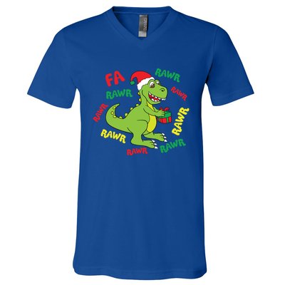 Fa Ra Ra Rawr Santasaurus Tgiftrex Dino Santa Claus Dinosaur Gift V-Neck T-Shirt