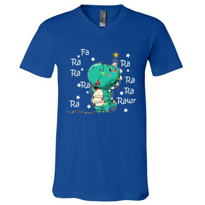 Fa Ra Rawr T Rex Santa Christmas Carol Funny Dinosaur Xmas Funny Gift V-Neck T-Shirt