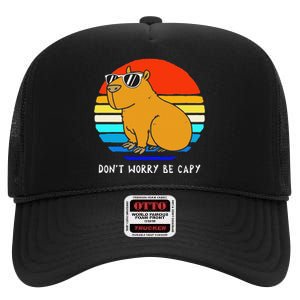 Funny Retro Rodent Funny Capybara Dont Be Worry Be Capy High Crown Mesh Back Trucker Hat