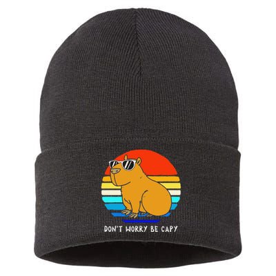 Funny Retro Rodent Funny Capybara Dont Be Worry Be Capy Sustainable Knit Beanie