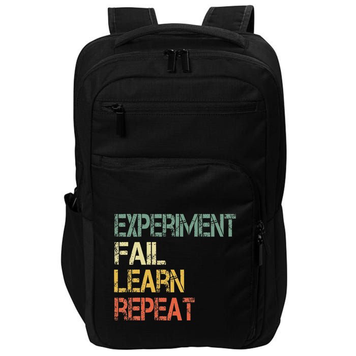 Funny Retro Scientist Experiment Fail Learn Repeat Teacher Impact Tech Backpack