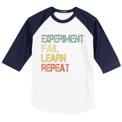 Funny Retro Scientist Experiment Fail Learn Repeat Teacher Baseball Sleeve Shirt