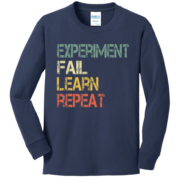 Funny Retro Scientist Experiment Fail Learn Repeat Teacher Kids Long Sleeve Shirt